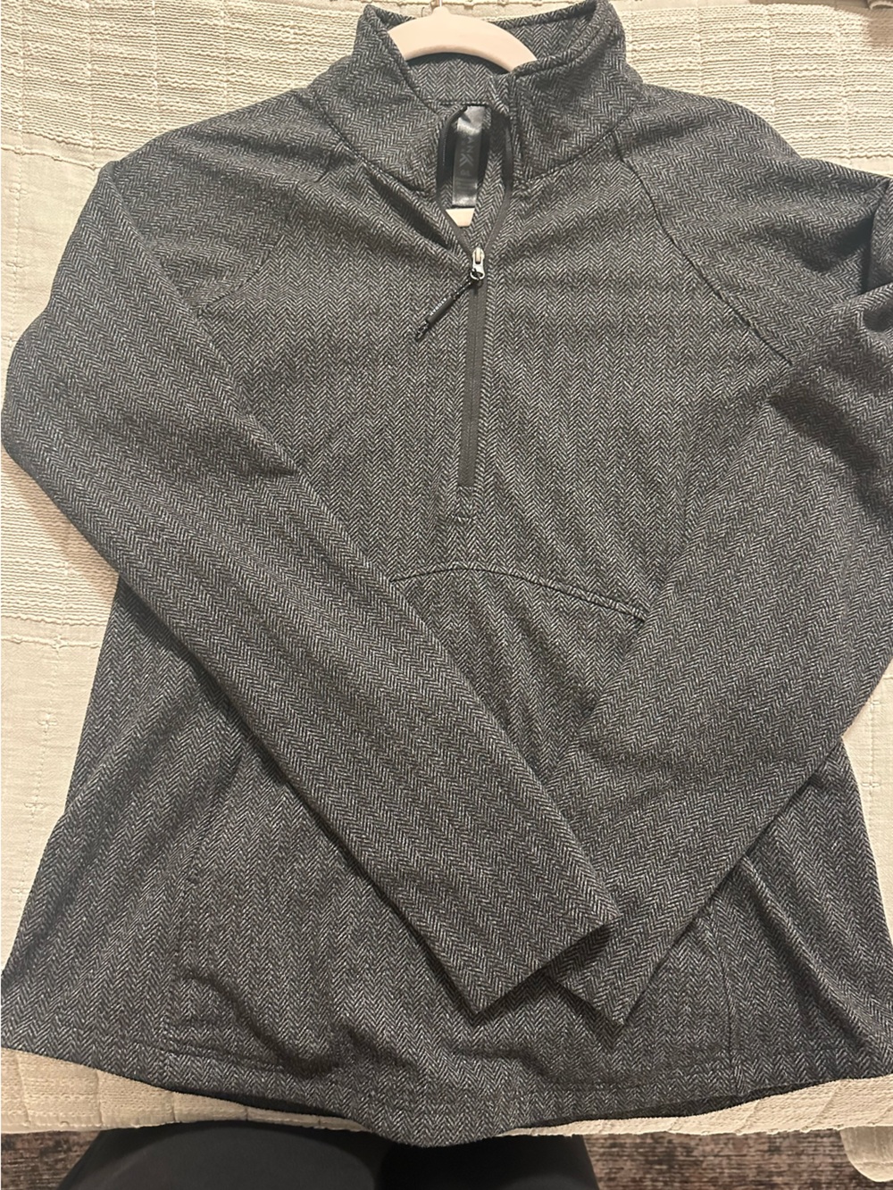 Herringbone Zip Pullover - Charcoal Gray